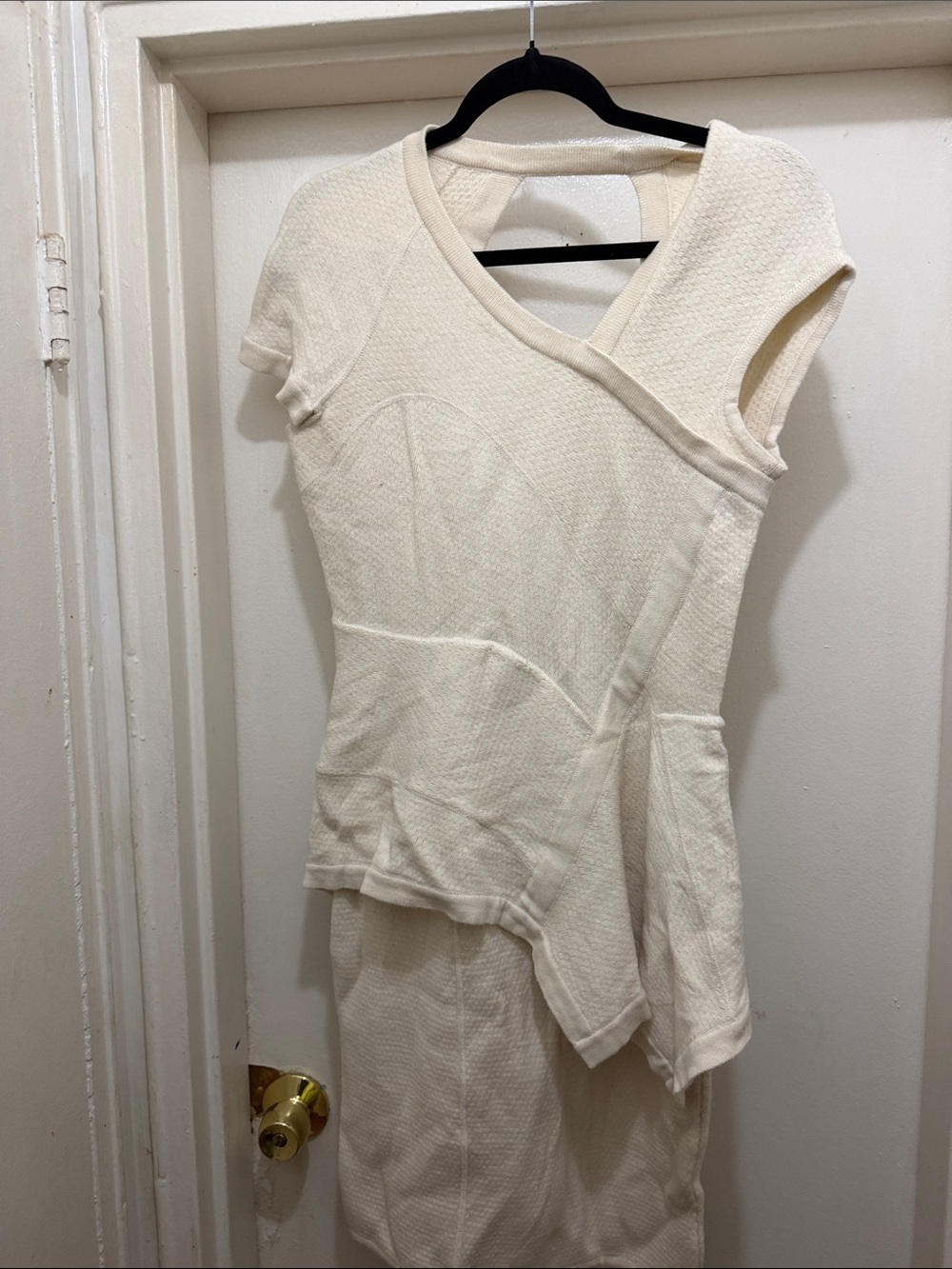Yigal Azrouel Cream Asymmetrical Short-Sleeve Wrap Dress